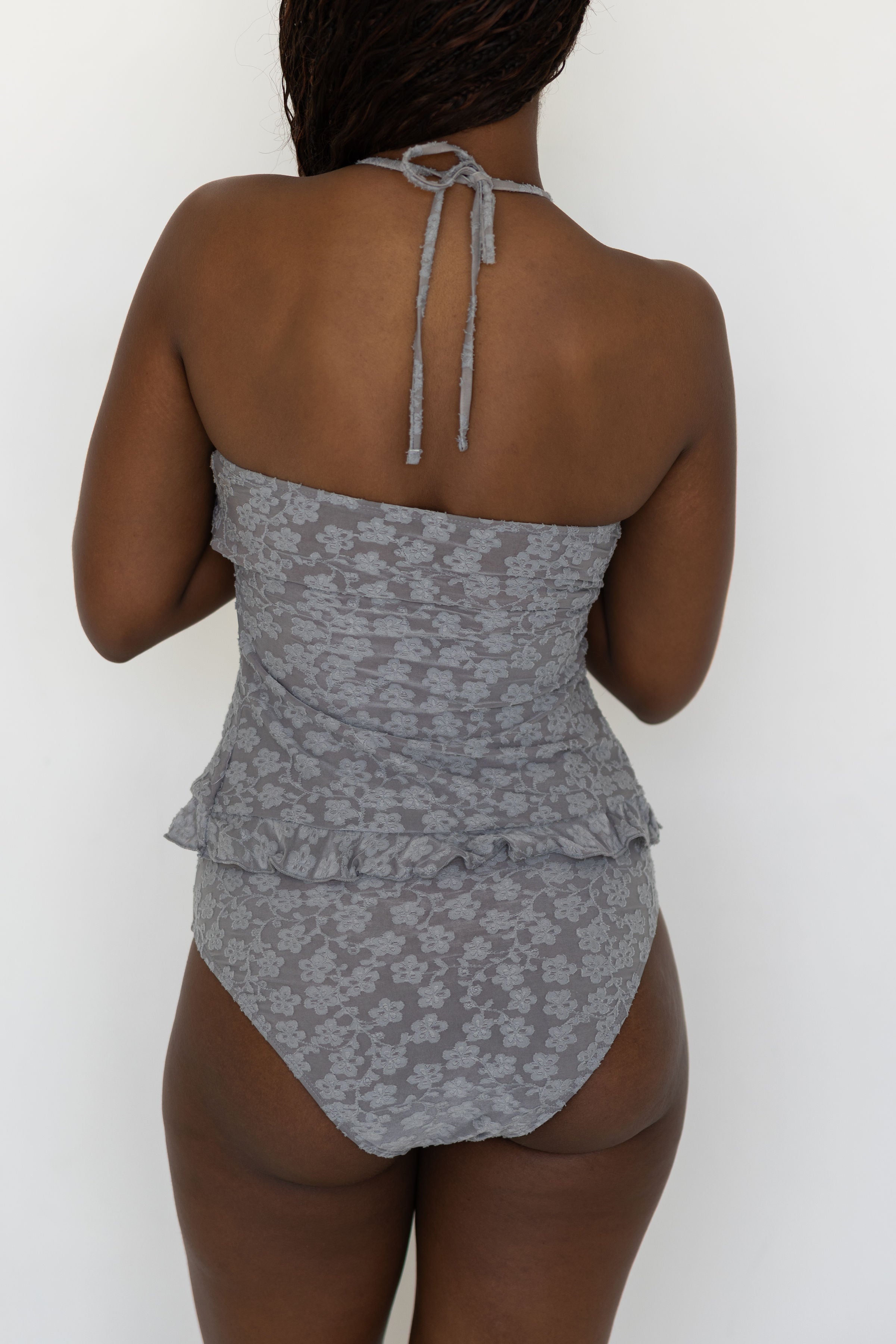 Sierra High Waisted Bottoms | Blue Textured Full Coverage Swim Bottoms