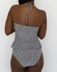 Sierra High Waisted Bottoms | Blue Textured Full Coverage Swim Bottoms