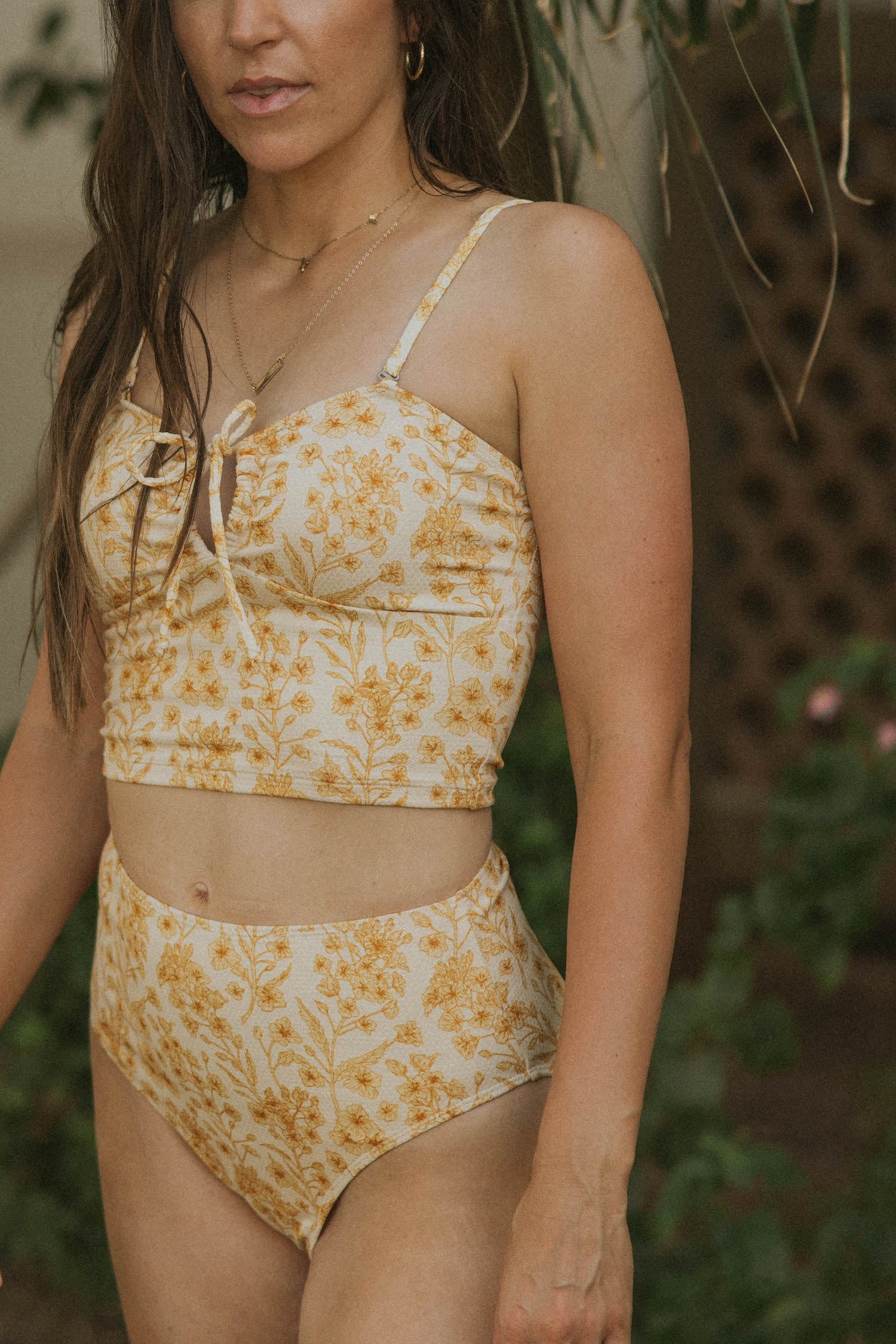 Yellow Floral Full Coverage Bikini Top