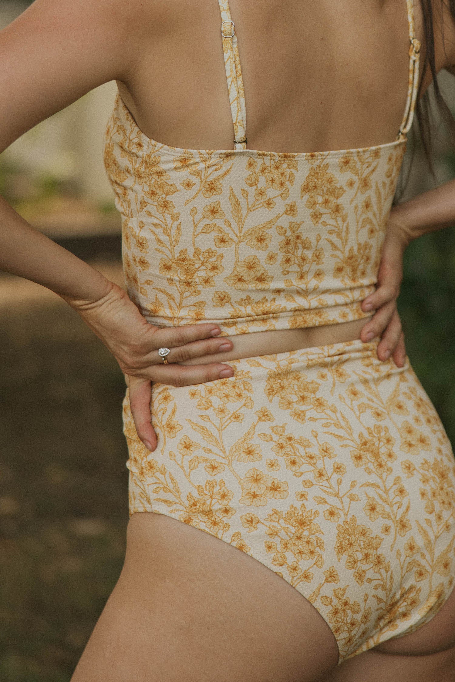 Yellow Floral Modest High Waisted Bikini Bottoms