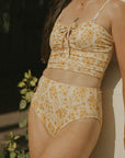 Full Coverage Yellow Floral High Waisted Bottoms