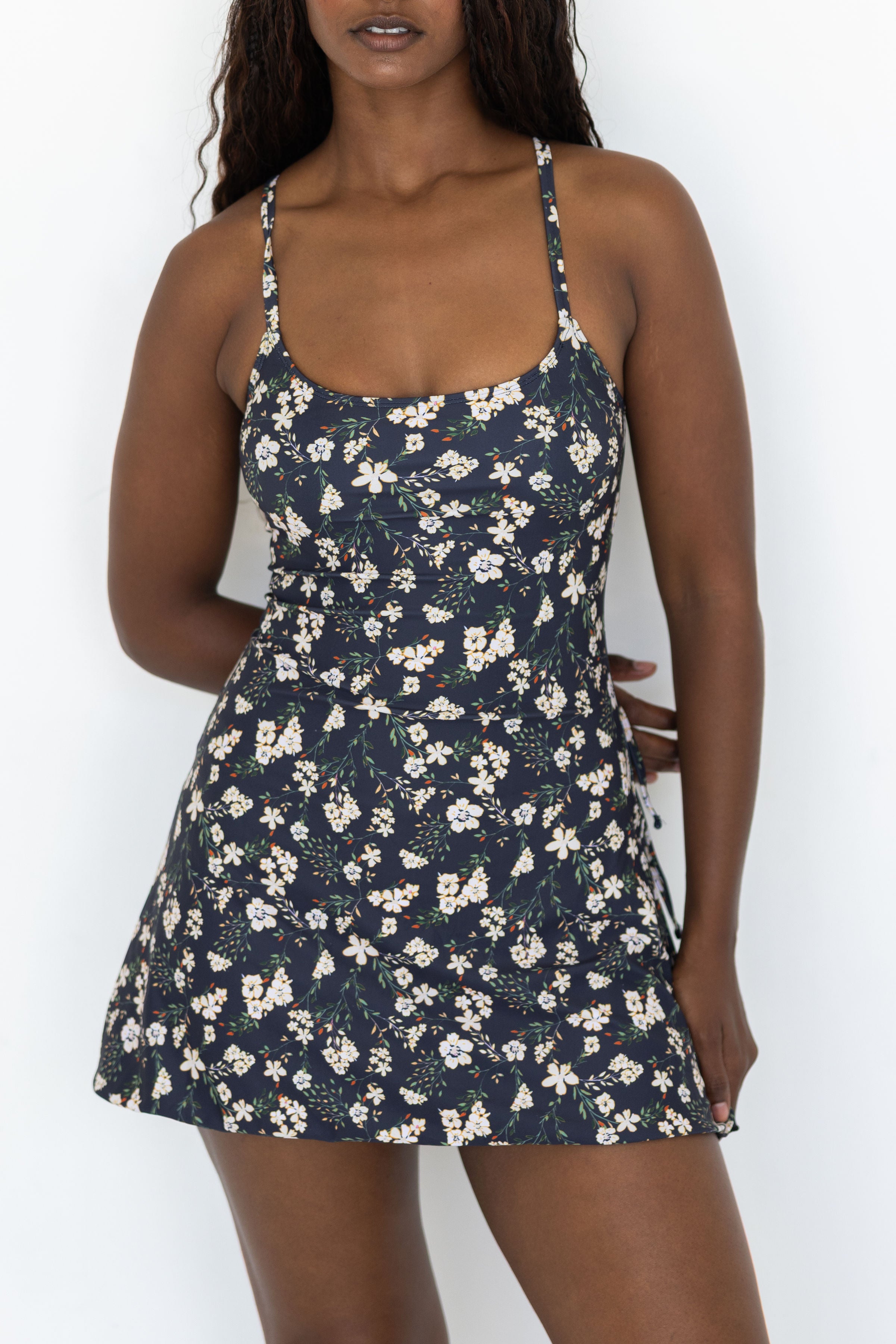Sydney Swim Dress | Floral Crisscross Back Swim Dress with Built-In Support