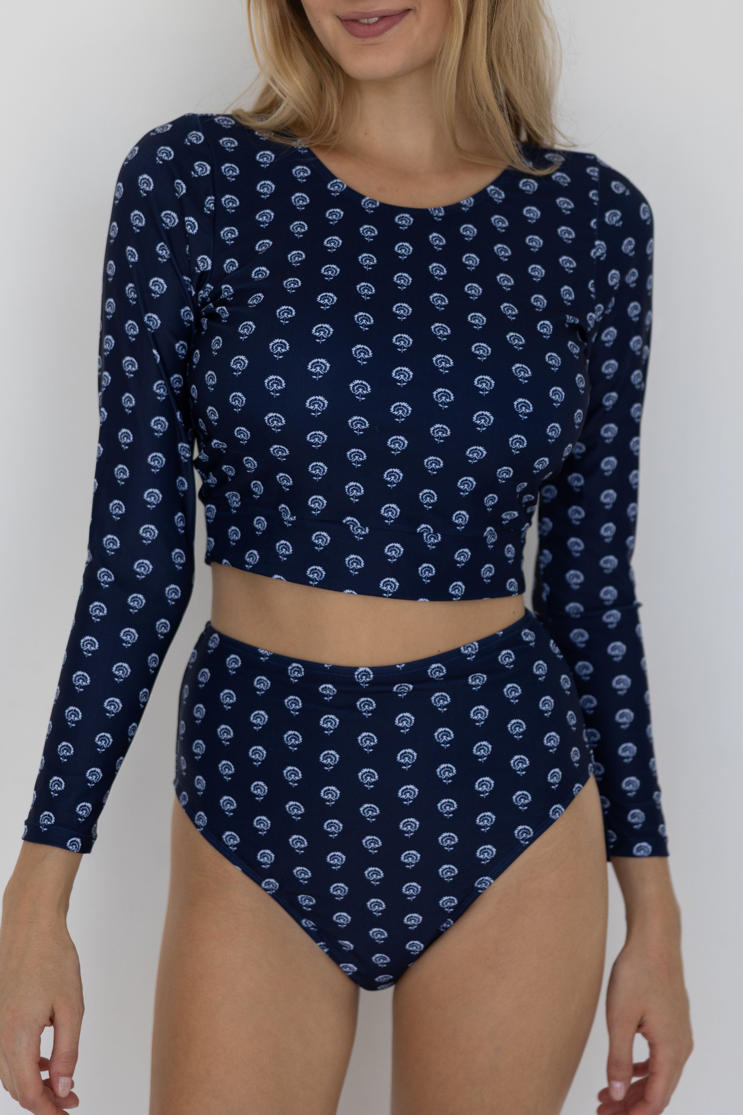 Topanga Long Sleeve Top | Floral High Neck Rashguard Swim Top