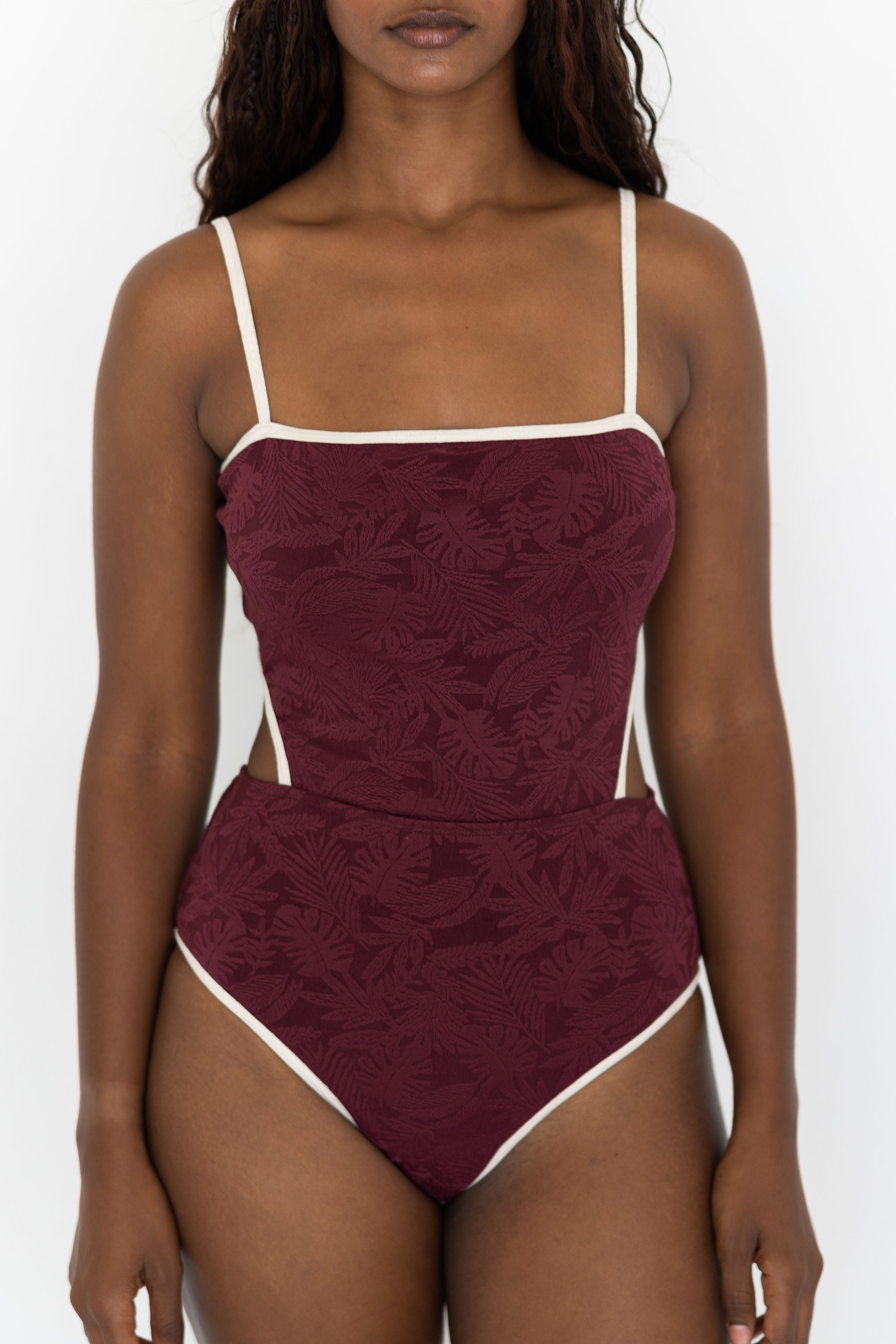 Venus One Piece Swimsuit | Burgundy Floral Textured One Piece Swimsuit