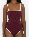 Venus One Piece Swimsuit | Burgundy Floral Textured One Piece Swimsuit