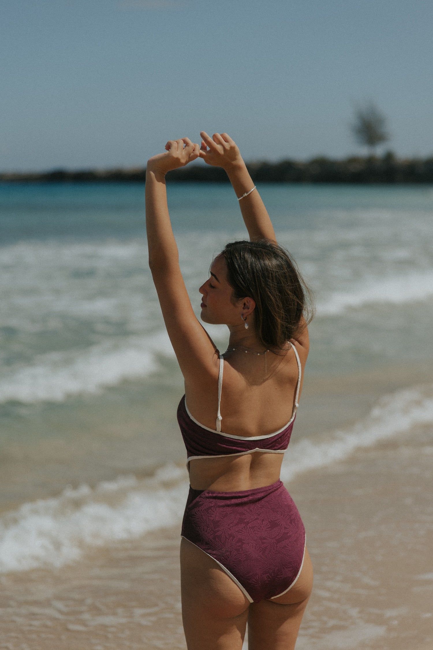 Floral Textured One Piece Swimsuit with Open Back