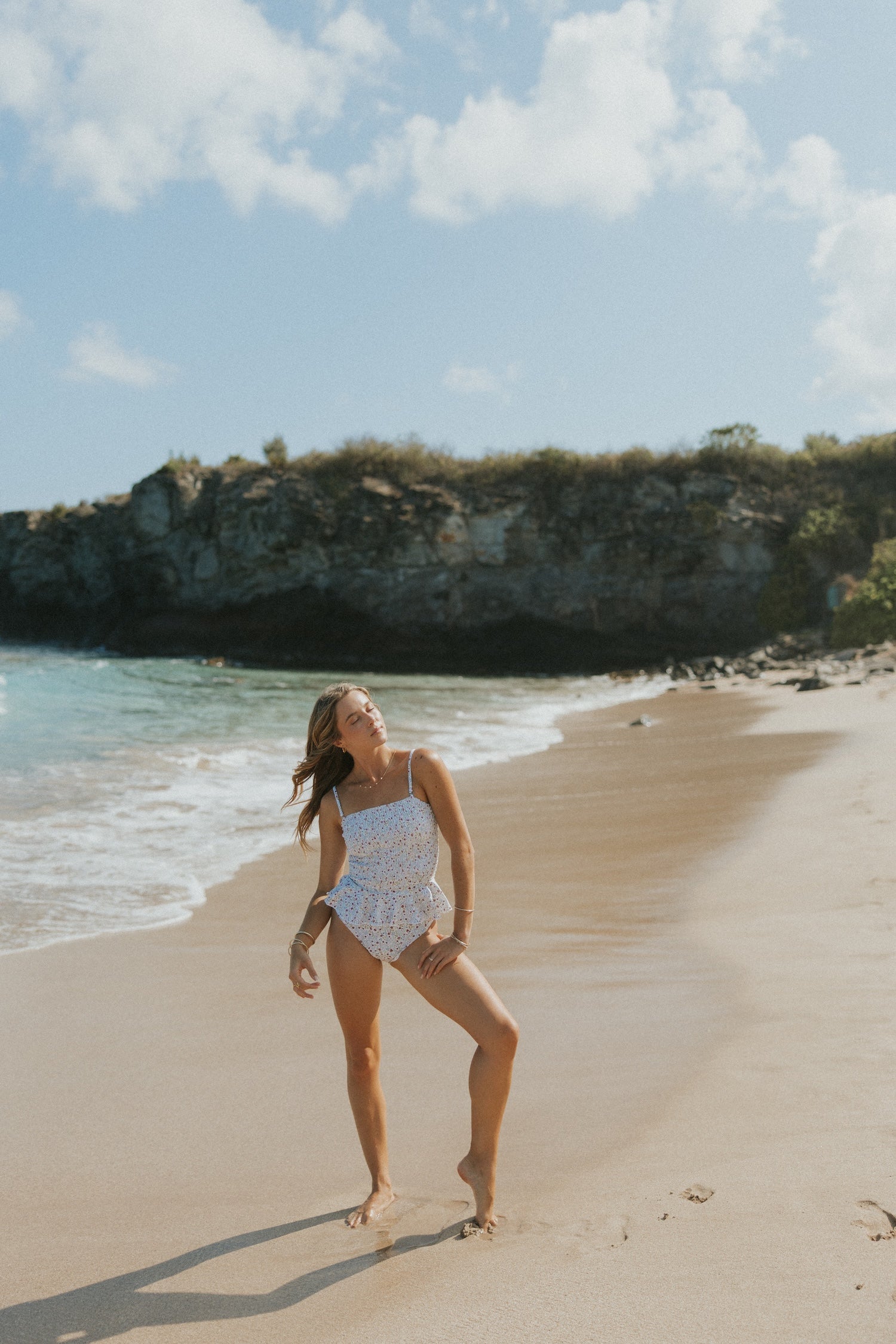 Floral Cute White High Waisted Bikini Bottoms