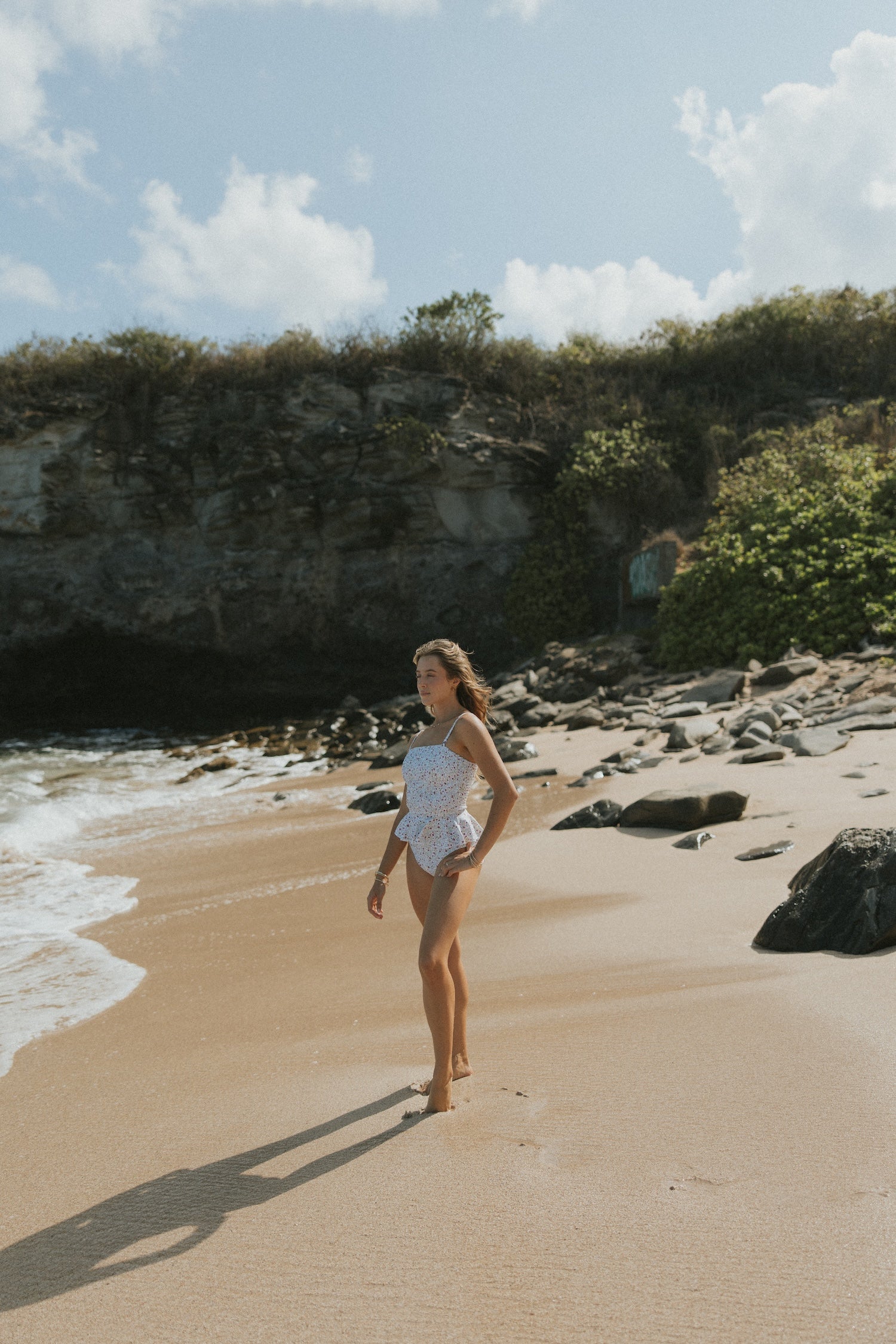 Floral White High Waisted Peplum Tankini