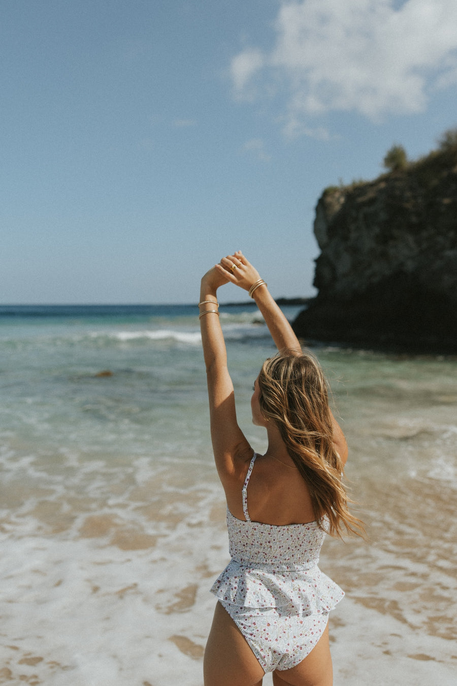 Cute White Floral Peplum Tankini with High Waisted Bottoms