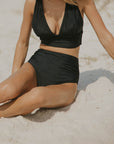 modest black bikini set for women flattering ruching