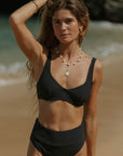 Black Stretchy High Waisted Full Coverage Bikini Bottoms