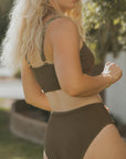 Neutral Brown Full Coverage Bikini Top and Bottoms