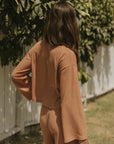Ribbed long sleeve loungewear top for women.