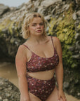 Floral Modest Beachy Maroon Bikini Top