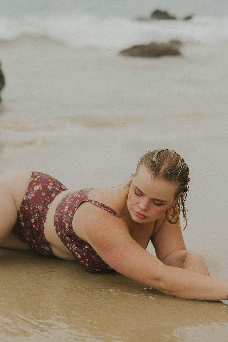 Maroon Floral Modest Beachy Bikini