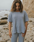 Blue luxury loungewear set for women. 