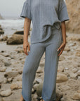 Blue loungewear pants for women.