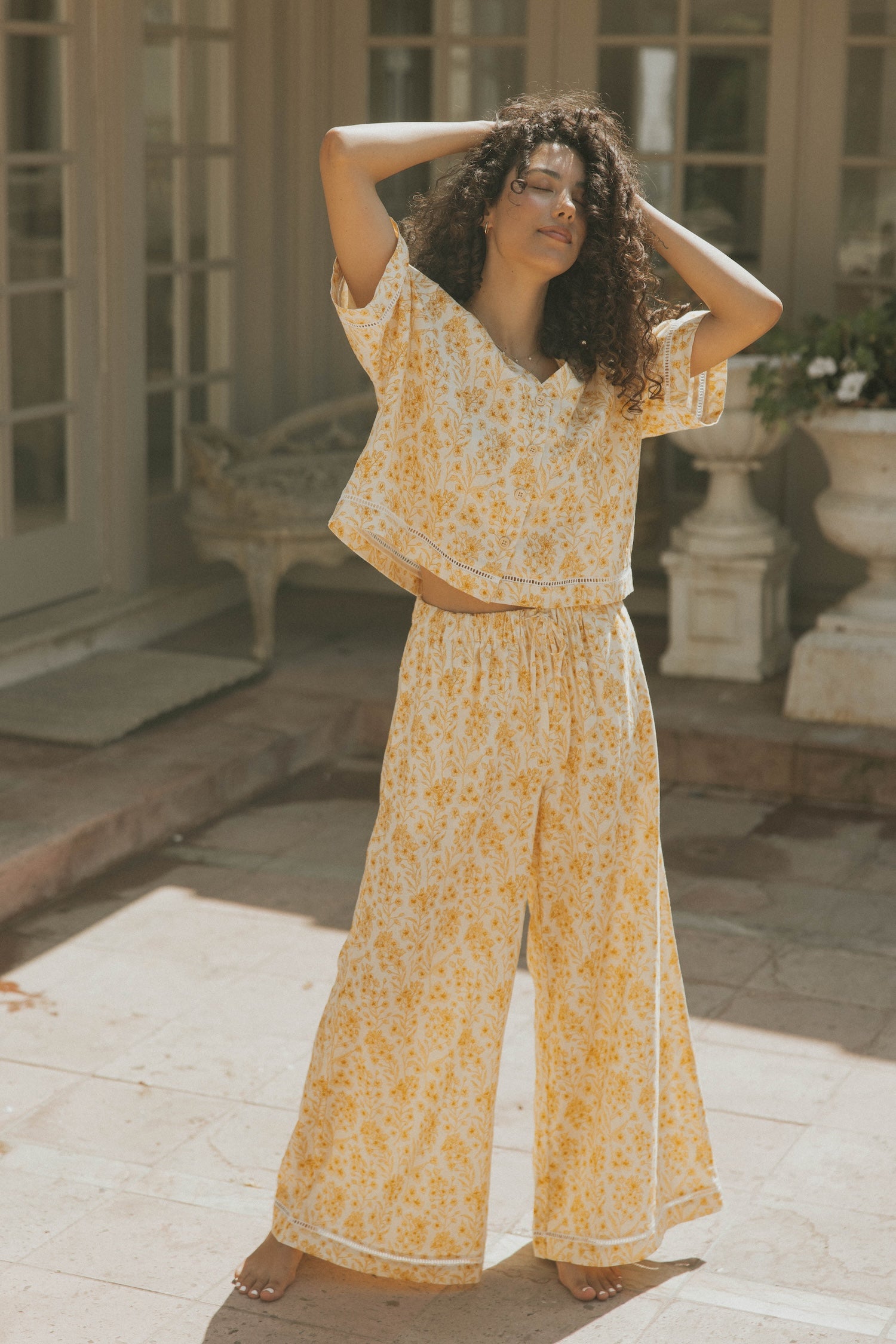 Floral two piece set and linen two piece set for women.