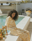 Floral blouse in linen two piece set for women. 
