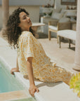 Floral blouse in linen two piece set for women. 