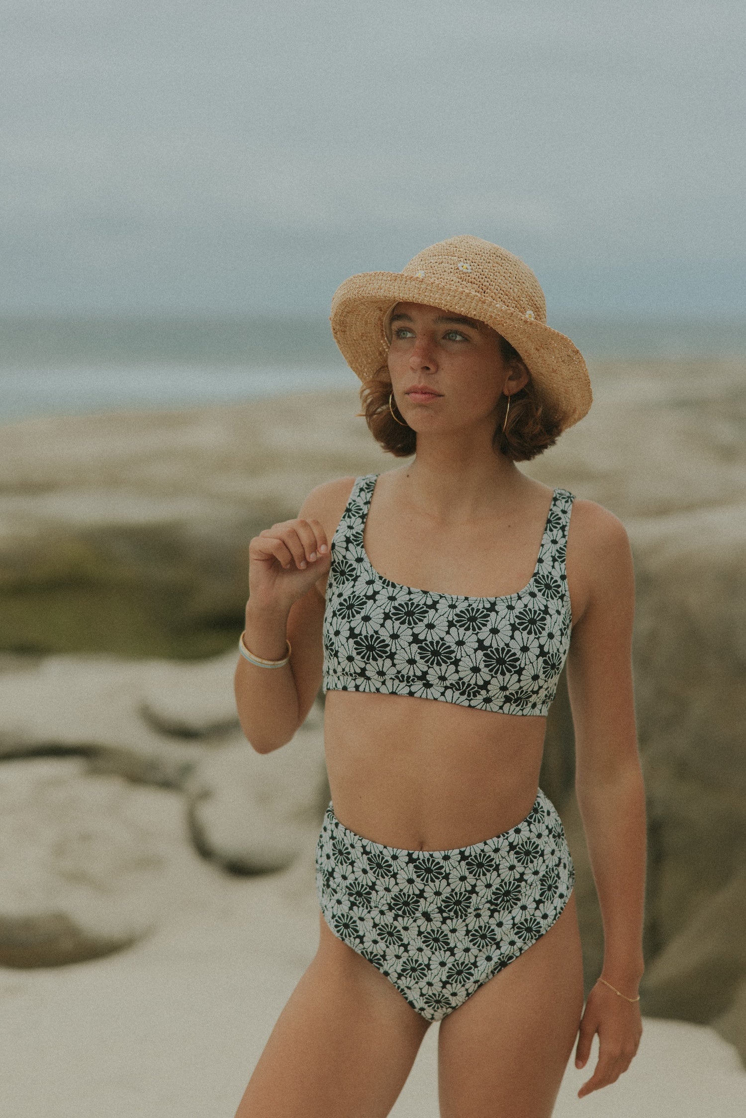 Cute Sports Bra Square Neck High Waisted Floral Bikini