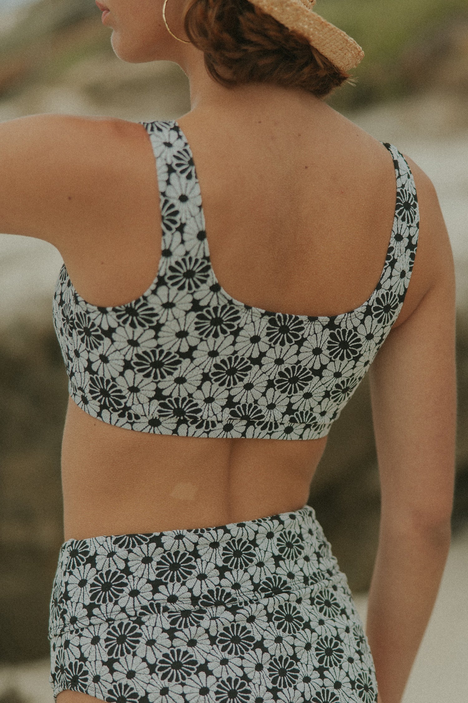 Cute Modest Floral Retro Black and White Bikini