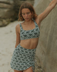 Cute Modest White and Black Floral Swim Skirt with Bikini