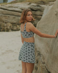 Modest Black and White Floral Full Coverage Textured Swim Skirt