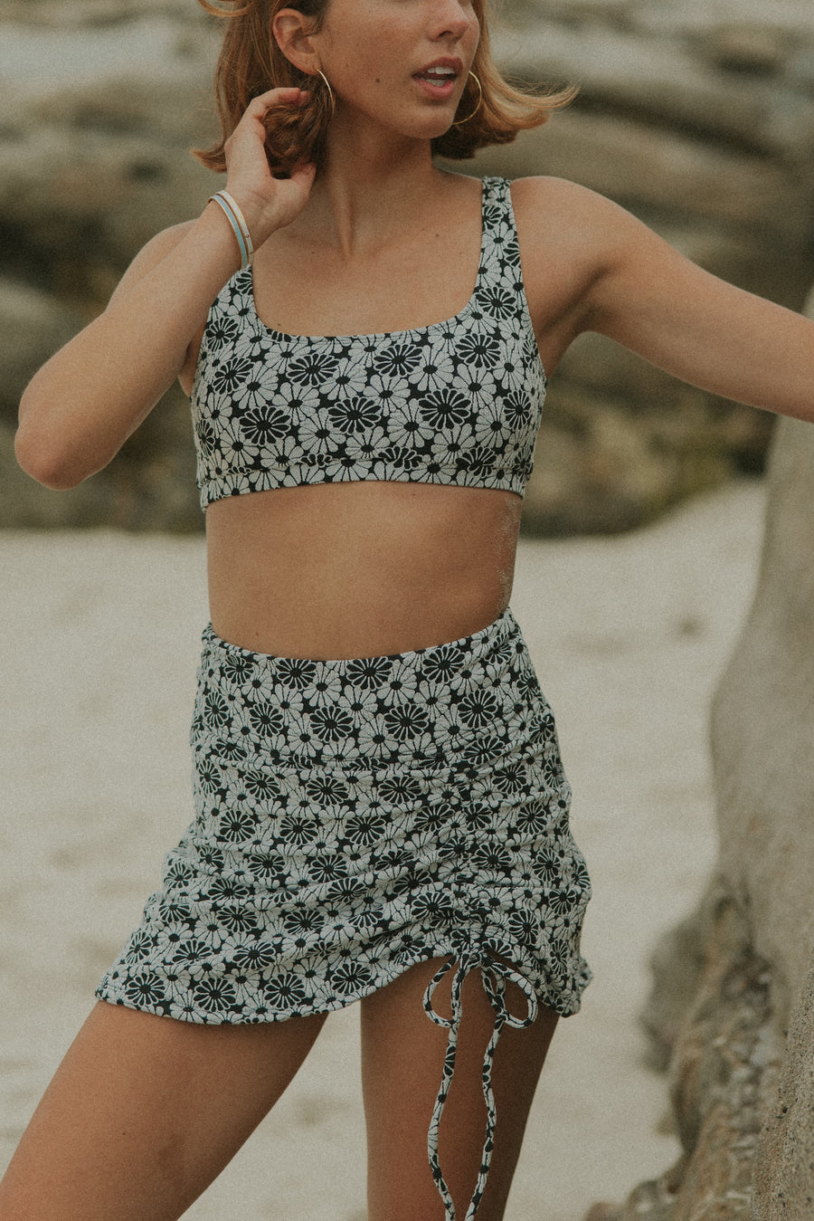 Cinching Adjustable Modest Black and White Swim Skirt