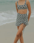 Cute Cinching Modest Floral Swim Textured Skirt