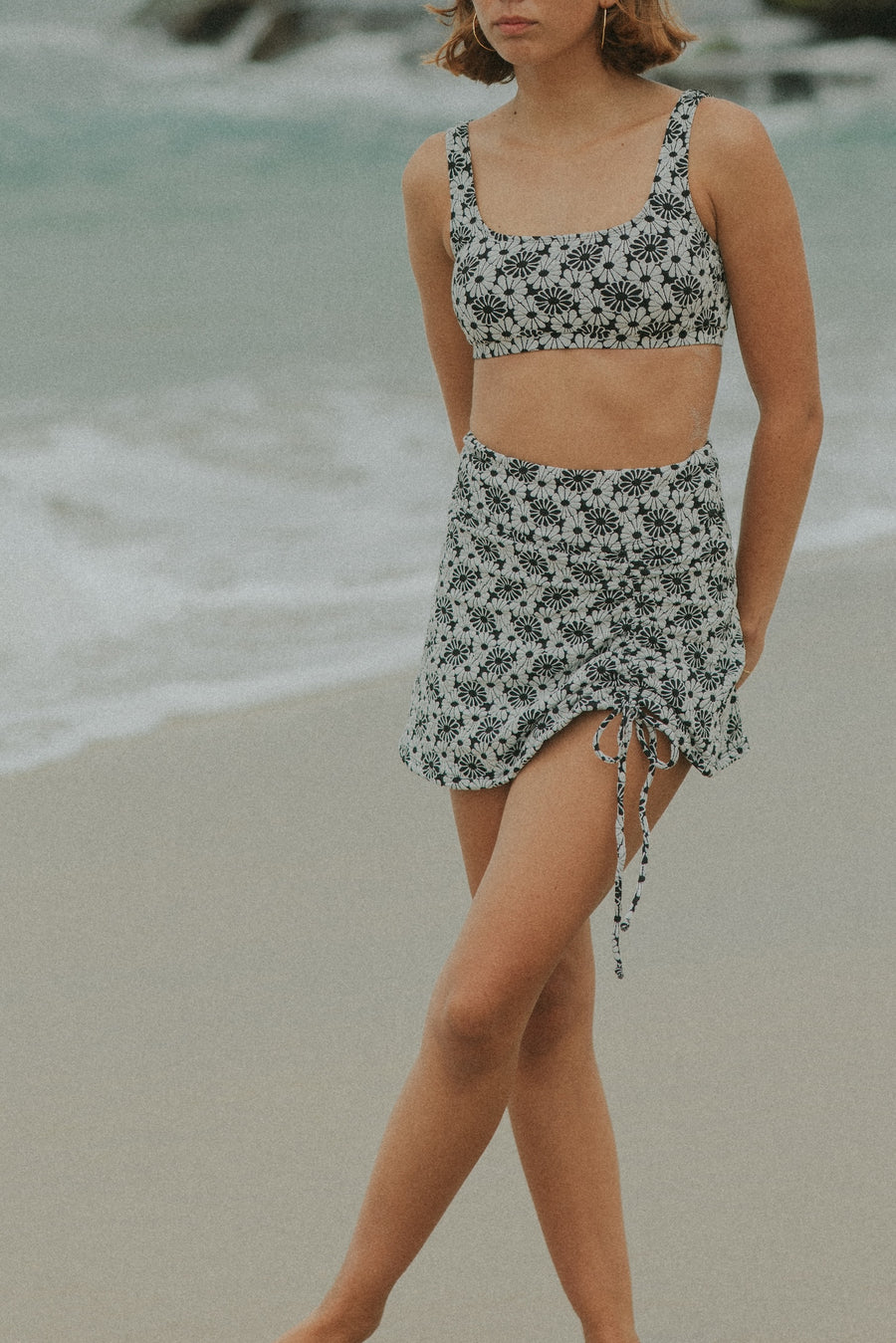 Cute Cinching Modest Floral Swim Textured Skirt