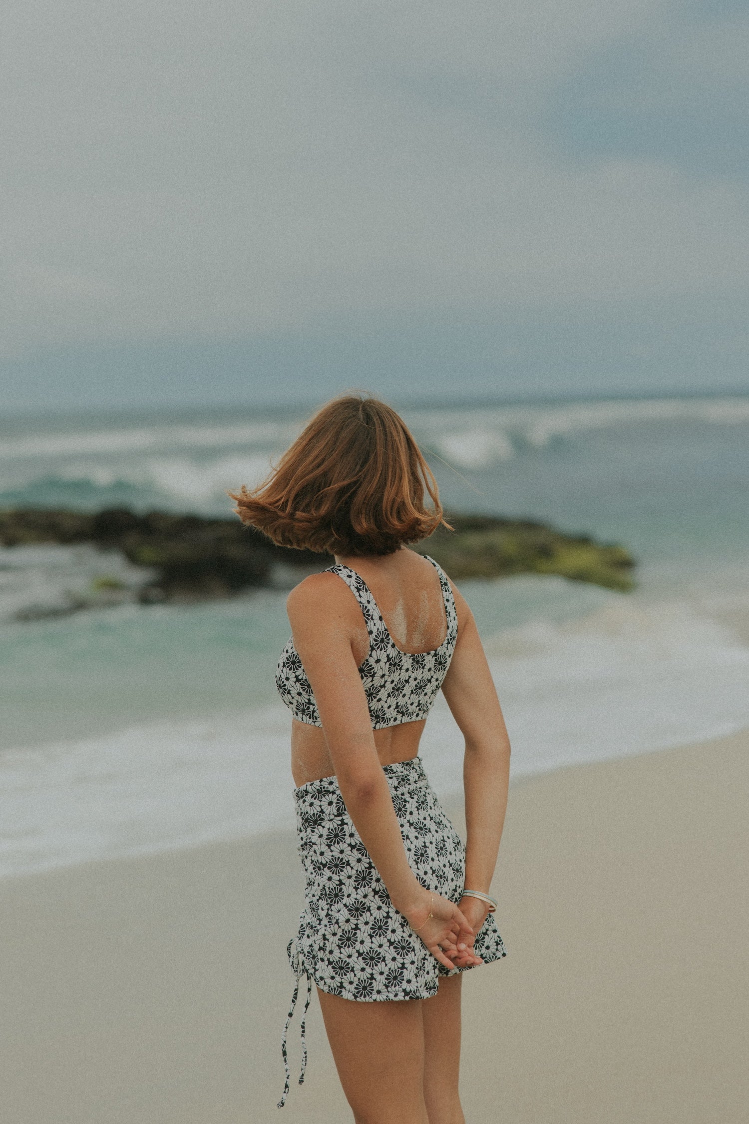 Full Coverage Black and White Floral Swim Skirt