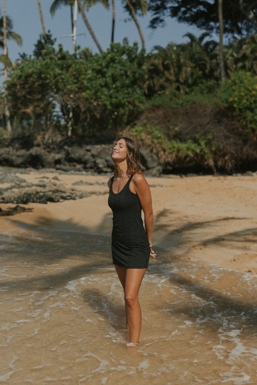 Black Floral Cute Scoop Neck Swim Dress