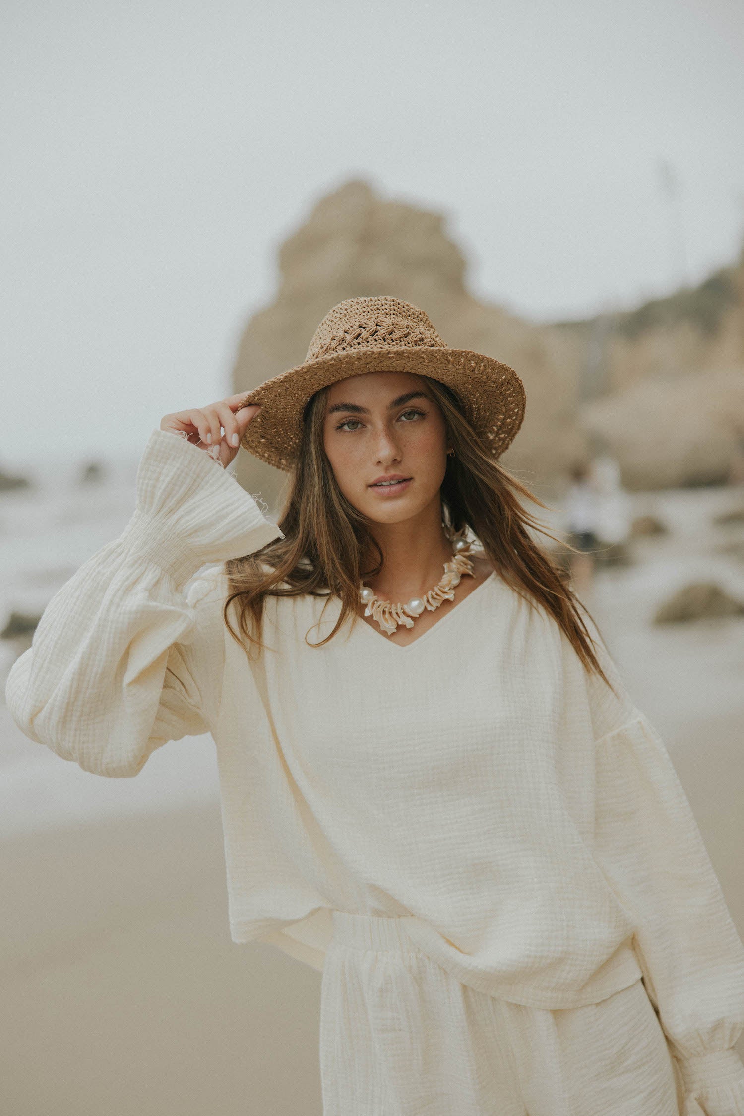 Boho beach top for women in cream.