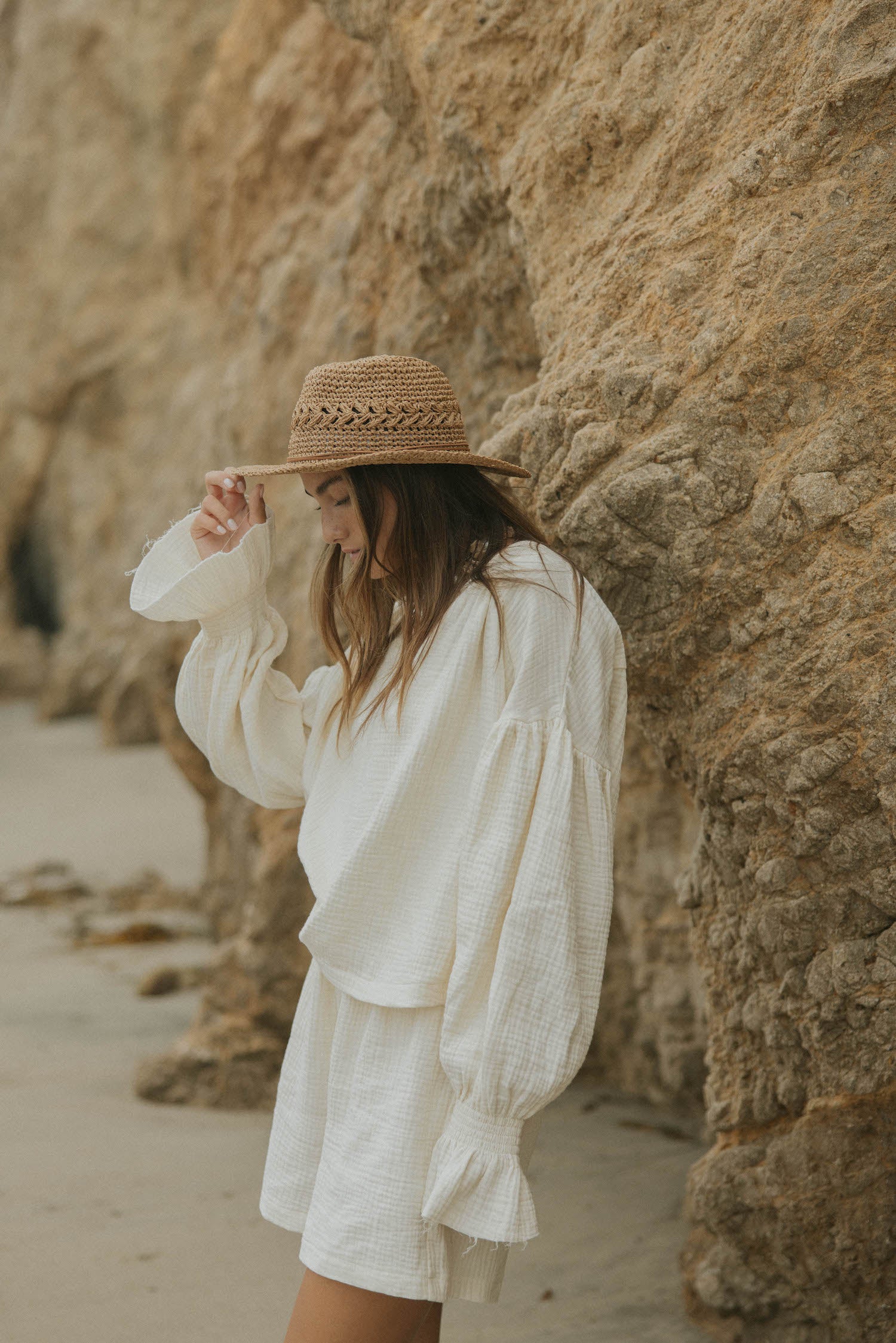 Boho beach top for women in cream.