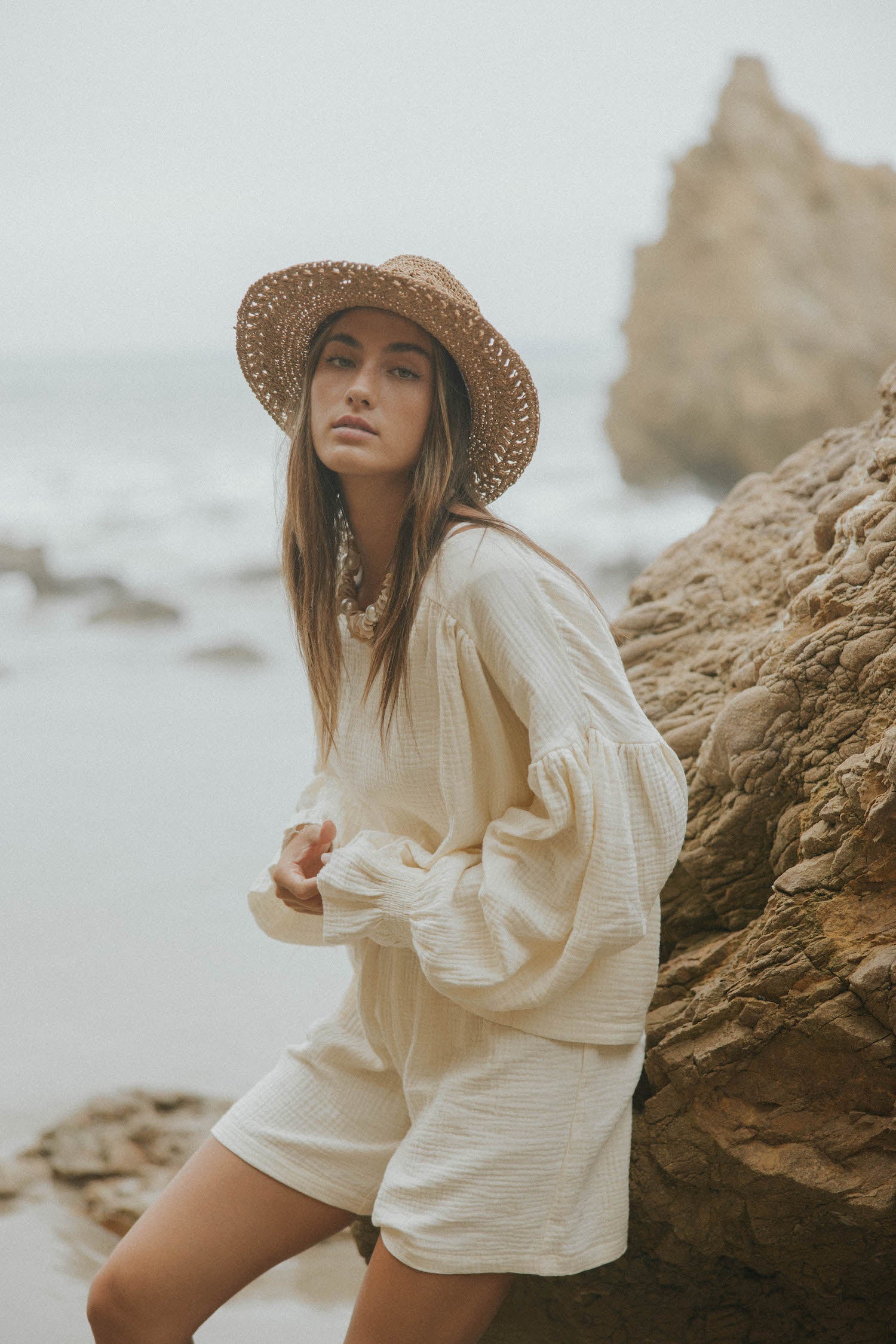 Boho beach top for women in cream.