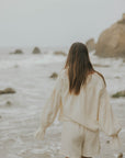 Muslin, cream matching beachwear set for women.
