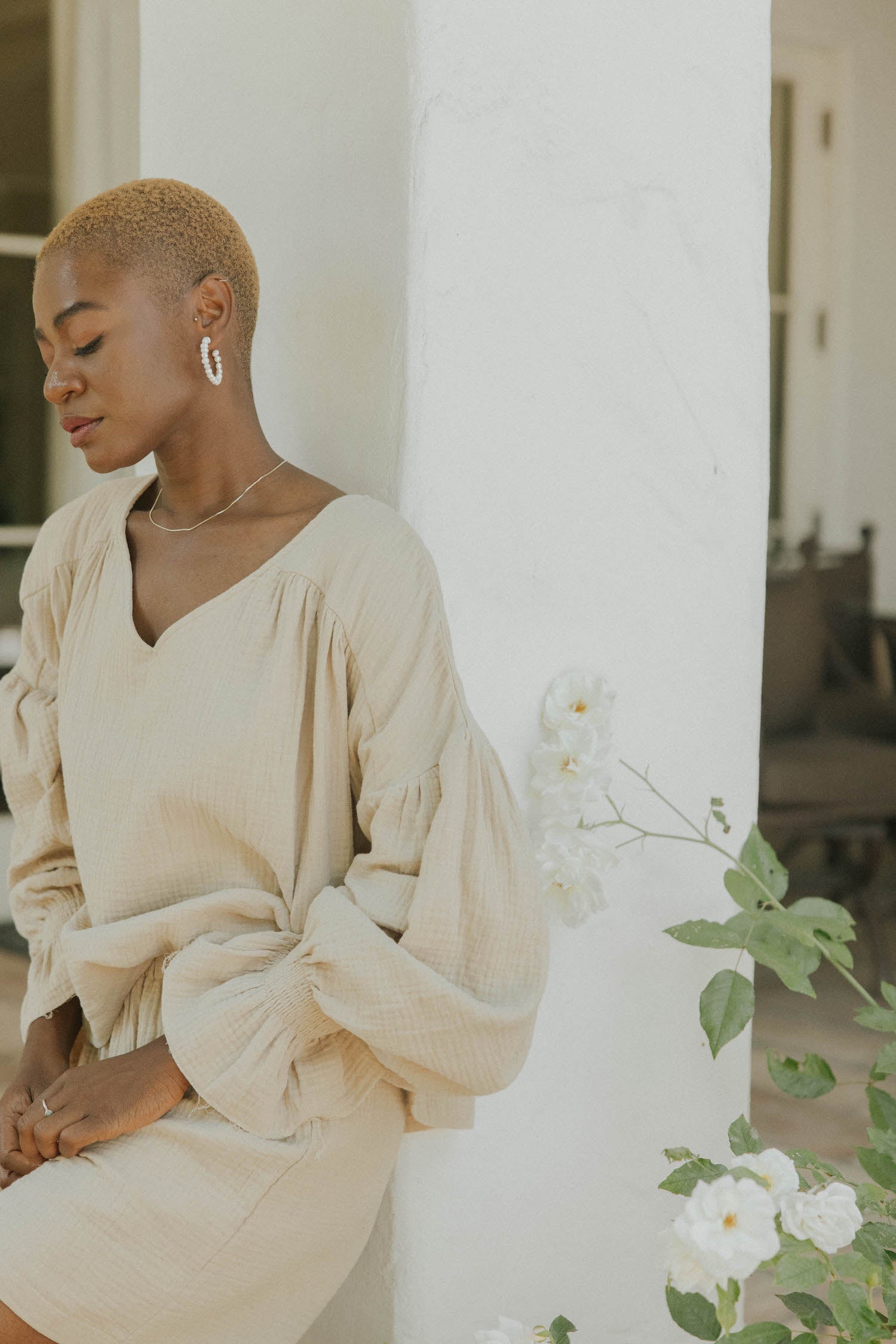Muslin, brown matching beachwear set for women.