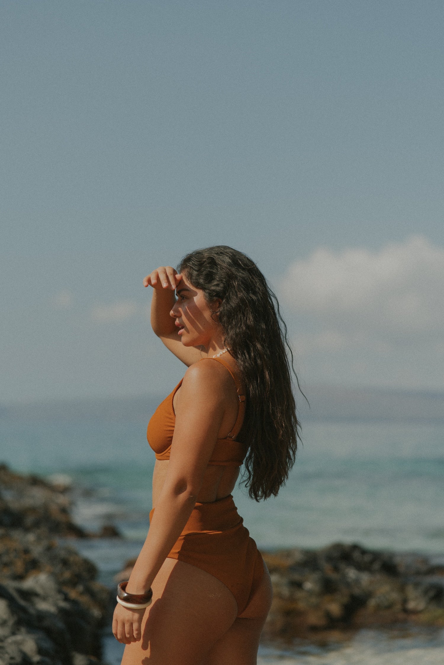 Textured Full Coverage Paneled Orange Bikini