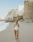 Modest White One-Piece Swimsuit for Summer