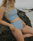 White and Blue Gingham Print Modest Bikini