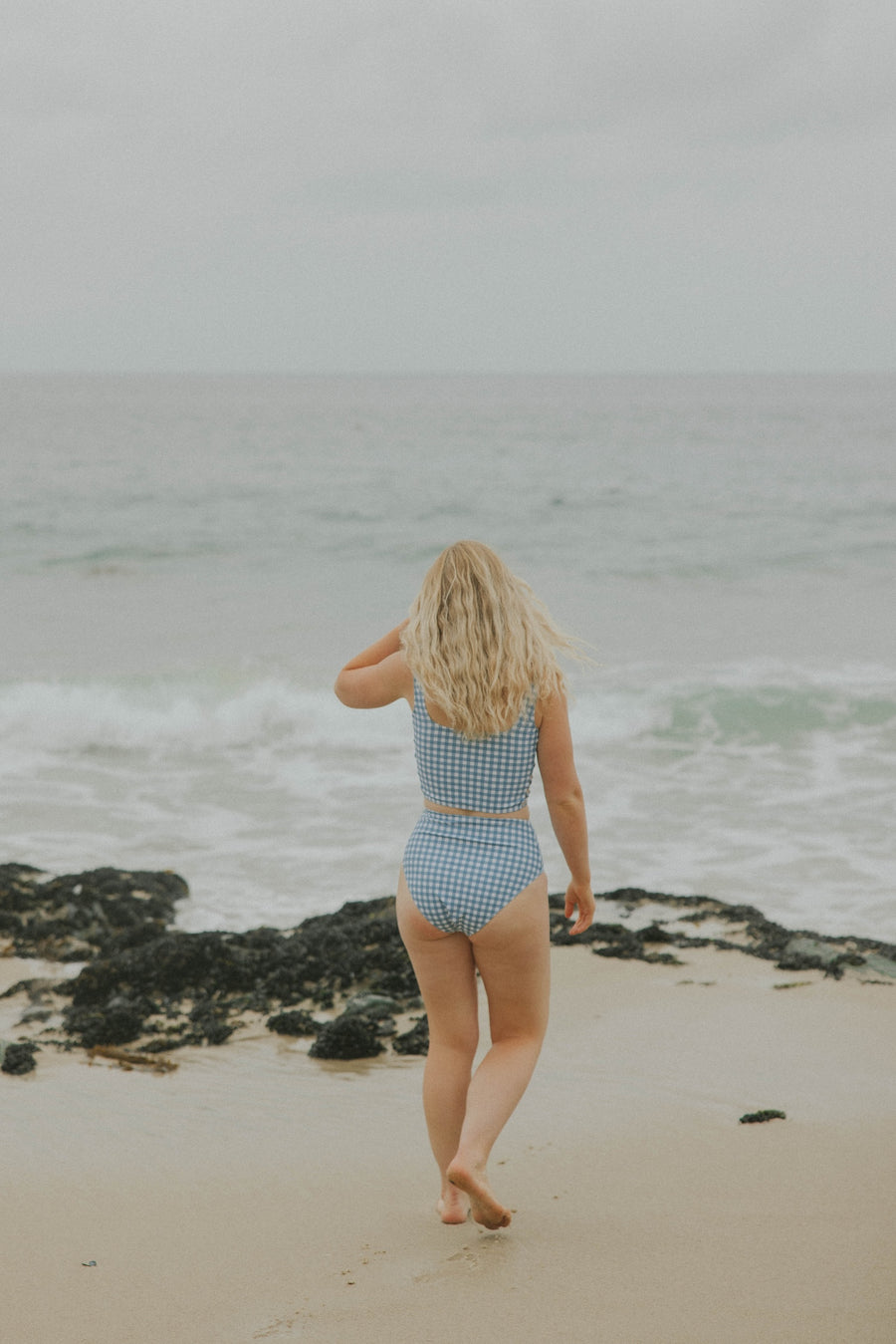 Gingham Blue and White Print Modest Bikini