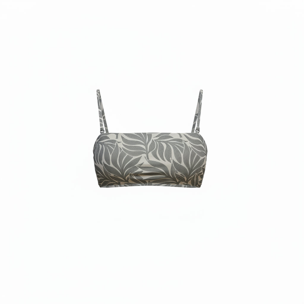 Palma Bikini Top | Leaf Print Straight Neck Bikini Top