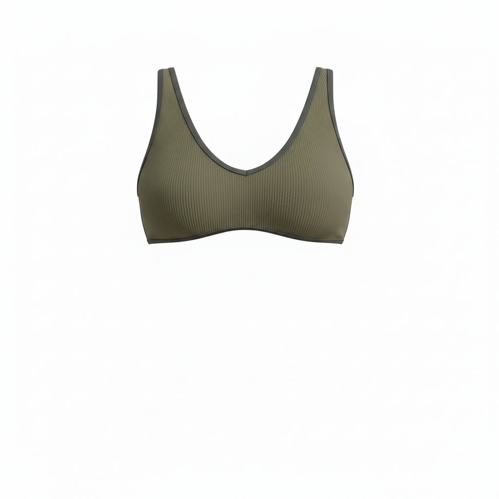 Haze Bikini Top | Ribbed Olive Green V Neck Swim Top