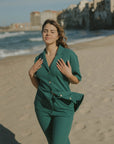 Green waffle lounge set for women.