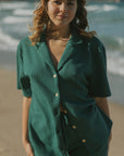 Green waffle lounge set for women.