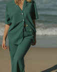 Green waffle lounge set for women.