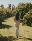 Women's brown waffle knit lounge pants.
