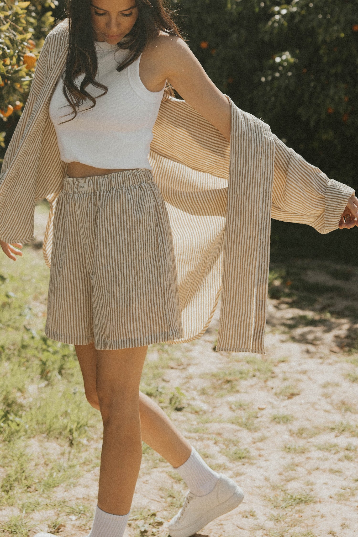 Striped boxer shorts luxury loungewear for women.