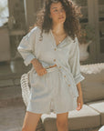 Striped matching shorts and top set for women.